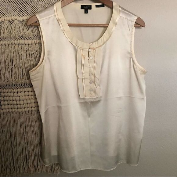 Talbots Cream Ruffle Sleeveless Silk Blouse 14P - Picture 2 of 7